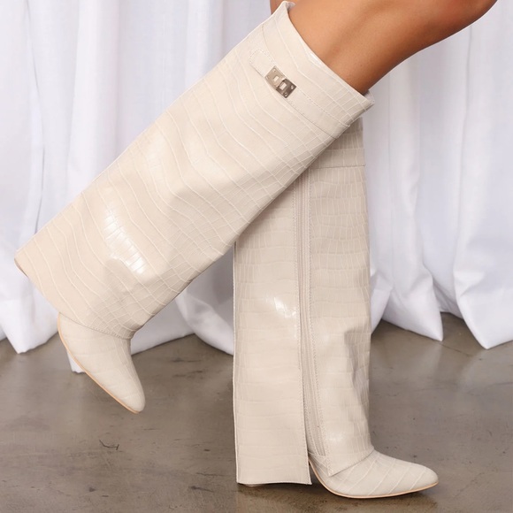 Fashion Nova Shoes - Fashion Nova Cream Heeled Boots
